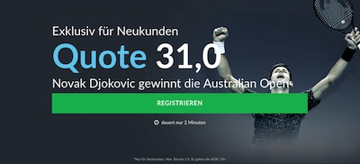 Quote 31.0 bei BetVictor auf Djokovic gewinnt die Australian Open