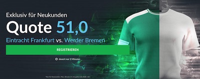 Quote 51.0 auf Eintracht besiegt Werder bei BetVictor