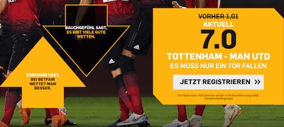 Verbesserte Betfair Quote auf "über 0,5 Tore" bei Tottenham-ManUtd