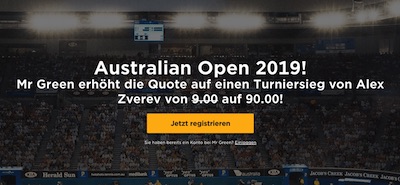 MrGreen: Quote 90.0 auf Zverev wird Australian-Open-Sieger