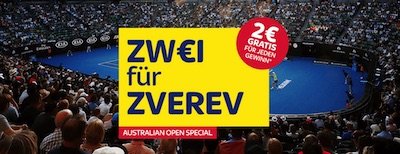 Skybet: 2€ Freebet für jeden Zverev Sieg bei den Australian Open