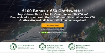Handball: 30€ Freiwette wartet bei Deutschland-Island (Mr. Green)