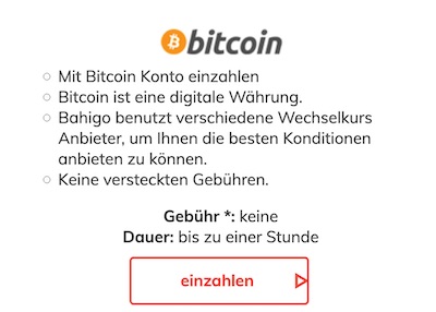 Bitcoin Einzahlung bei Bahigo