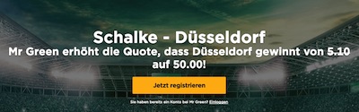 Mr Green: Quote 50.0 auf Düsseldorf besiegt Schalke nach 90 Minuten