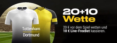 Bwin: 10€ Live Freebet wartet bei Tottenham-BVB