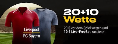 20+10 Aktion von Bwin zu FC Liverpool gegen FC Bayern