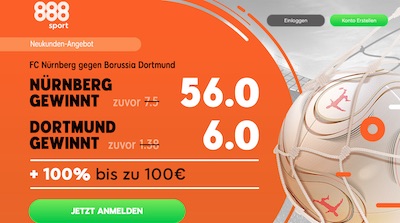 Nürnberg vs. Dortmund Quotenboost bei 888sport