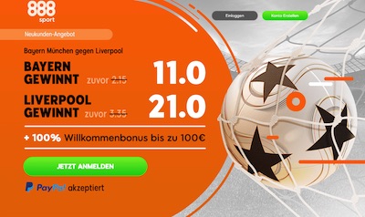 888sport: 11.0 auf Bayern oder 21.0 auf Liverpool
