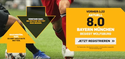 Quote 8.0 auf die Bayern vs. Wolfsburg - nur bei Betfair