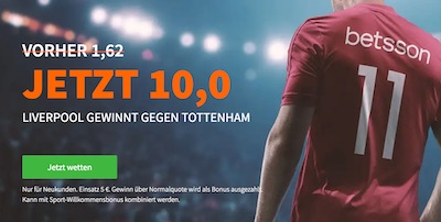 Betsson Quotenaktion für Liverpool besiegt Tottenham