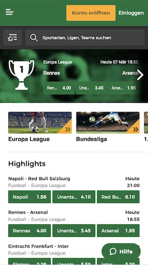 Mr Green Sportwetten App Screenshot