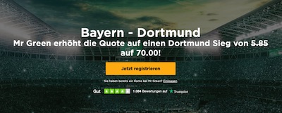 BVB besiegt Bayern? Quote 70.0 auf Mr. Green!