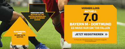 Erhöhte Quote auf ein Tor Bayern BVB Betfair