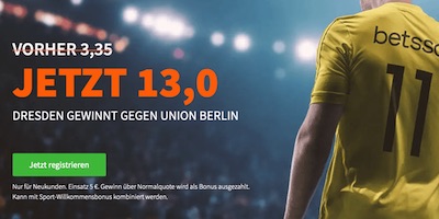 Dresden besiegt Union? Quote 13.0 bei Betsson