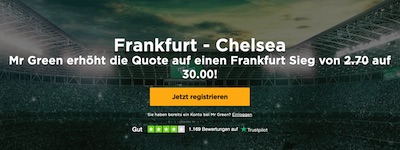 Erhöhte Quote auf Frankfurt-Sieg vs. Chelsea bei Mr Green