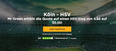 Mr Green mit Quote 50 auf HSV besiegt Köln