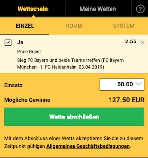 Bwin Price Boost zum DFB Pokal Viertelfinale