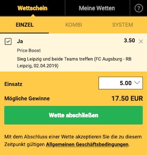 Bwin Price Boost zu Leipzig - Augsburg