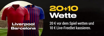 20 + 10 Live Freebet bei Bwin zu Liverpool-Barca