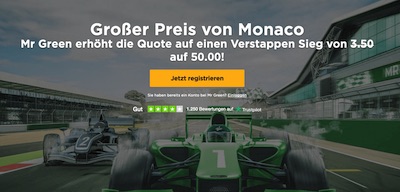 Monaco GP: Quote 50.0 auf Verstappen bei Mr Green