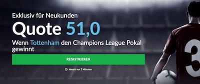 Betvictor: Quote 51.0 auf Spurs gewinnen die CL