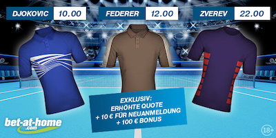 Bet-at-home: Mega Quoten auf Djokovic, Zverev, Federer