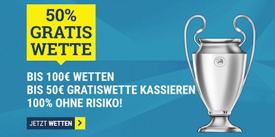 Champions League: 50% Freiwette bei sportwetten.de