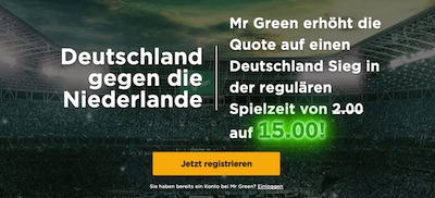 Echtgeldboost bei MrGreen auf Deutschland besiegt Niederlande
