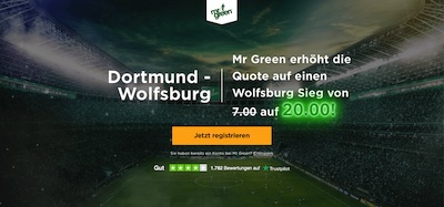 Mr Green Dortmund Wolfsburg Quotenboost wetten
