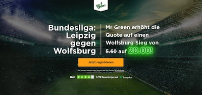Mr Green RB Leipzig VfL Wolfsburg verbesserte Quote