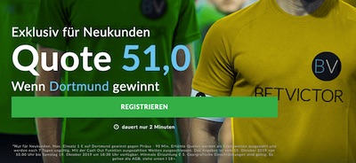 BetVictor: Quote 51.0, wenn der BVB vs. Mönchengladbach gewinnt