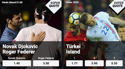 Djokovic-Federer und Türkei-Island: Betano mit Super Quote