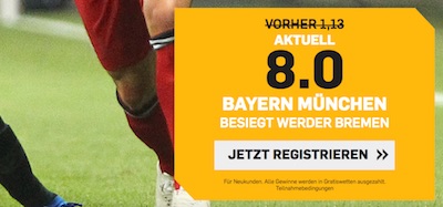 Betfair mit Top-Quote auf Sieg Bayern vs. Bremen