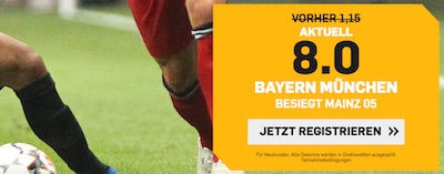 Super Quote 8.0 bei Betfair auf Sieg Bayern gegen Mainz 05