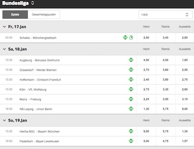 Betway Bundesliga Quoten Januar 2020