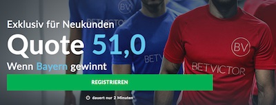 BetVictor boostet Bayern Quote gegen Paderborn auf 51.0