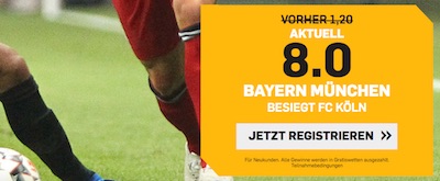 Betfair verbessert Wettquote von Bayern gegen Köln