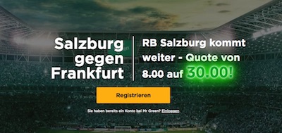 Quotenboost bei Mr Green auf Salzburg kommt gegen Frankfurt weiter