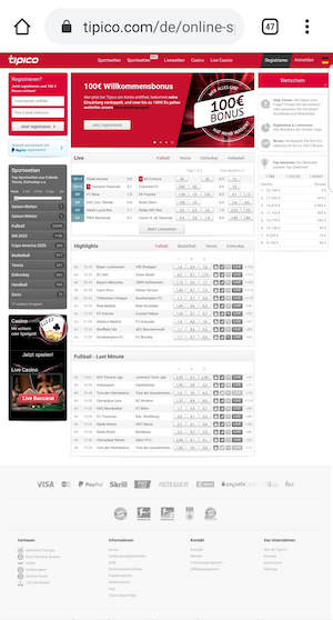 Tipico Desktop Version vom Smartphone aus
