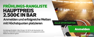 Betway Frühlings Rangliste Gewinnspiel Wetten