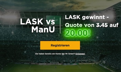 Quote 20.0 auf LASK besiegt ManUtd bei Mr Green