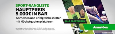 Betway Rangliste im Mai und Juni 2020 mit dem Hauptpreis von 5.000 Euro