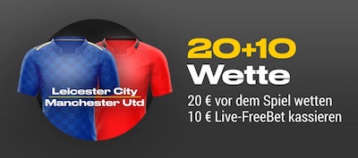 Live-Gratiswette bei Bwin zu Leicester City vs. Manchester United im Wert von 10 Euro