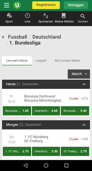 Screenshot Unibet Sportwetten App