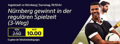 William Hill Quotenboost auf Sieg Nürnberg im Relegations Rückspiel gegen Ingolstadt