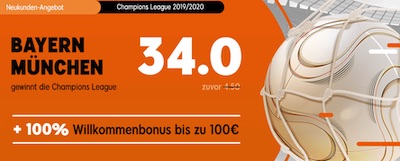 Quote 34.0 auf Bayern gewinnt die CL (888sport)