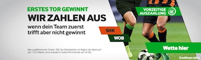 Betway zahlt bei 1. Tor zwischen Shakhtar Donetsk und VfL Wolfsburg in der Europa League aus