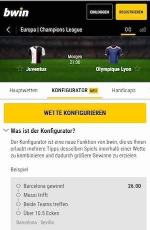 Screenshot vom Bwin Wett-Konfigurator bei Juventus vs. Lyon