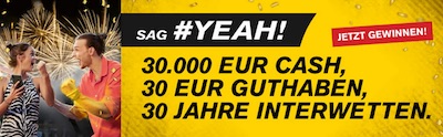 Interwetten Gutschein plus Gewinnspiel zum 30. Geburtstag