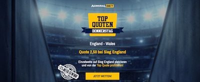 Admiralbet England Wales erhöhte Quote wetten